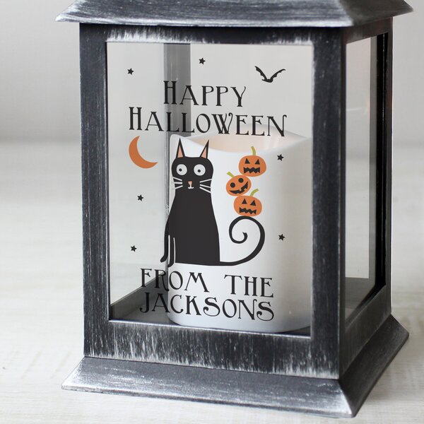 Personalised Pumpkin Cat LED Lantern Black