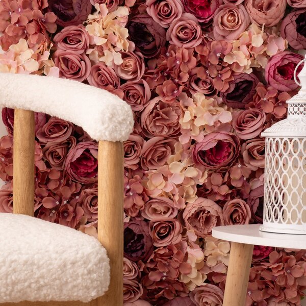 Set of 2 Artificial Premium Mixed Flower Wall Panels Pink