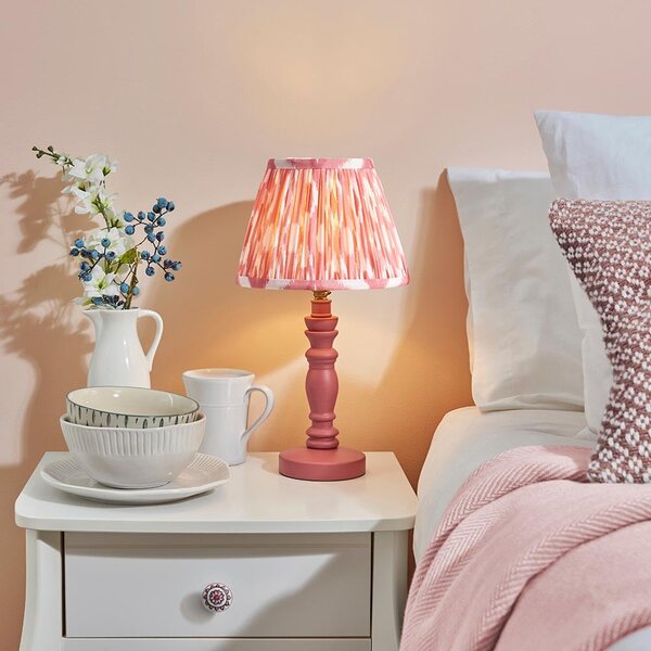 Laredo Coral Pink 20cm Shade Wood Table Lamp In Pink Clay