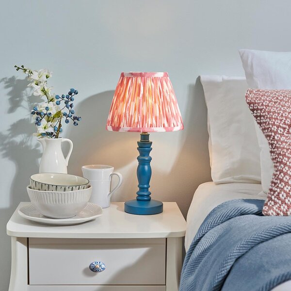 Laredo Coral Pink 20cm Shade Wood Table Lamp In Marlin Blue