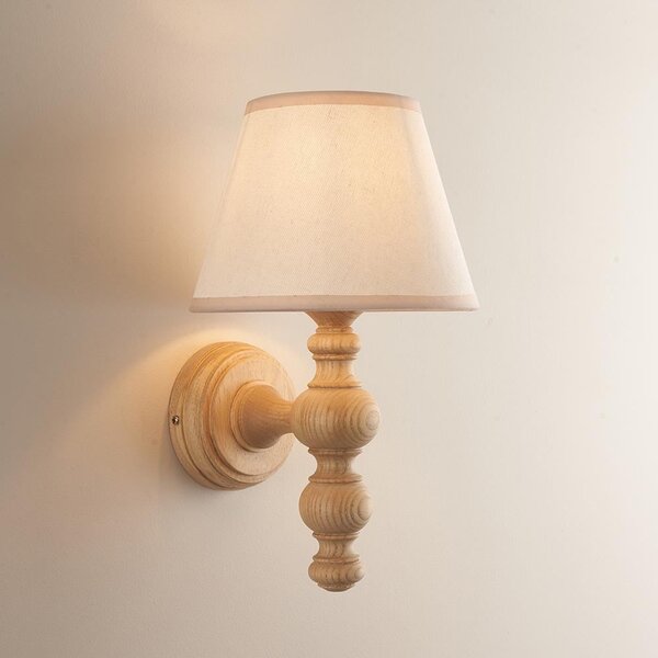 Lenoir Vintage White 20cm Shade Wood Wall Light In Natural Ash