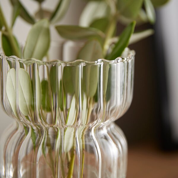 Double Waisted Ribbed Glass Vase