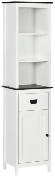 Kleankin Bathroom Bastion: Tall Slim Storage Cabinet with Adjustable Shelves & Drawer, White