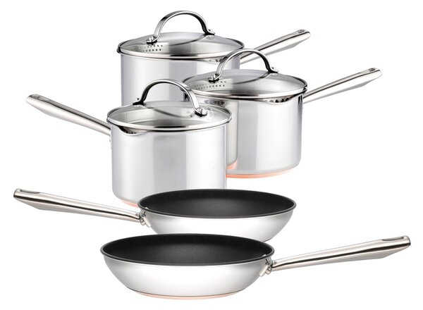 Dunelm Pro Copper Base 5 Piece Pan Set Silver