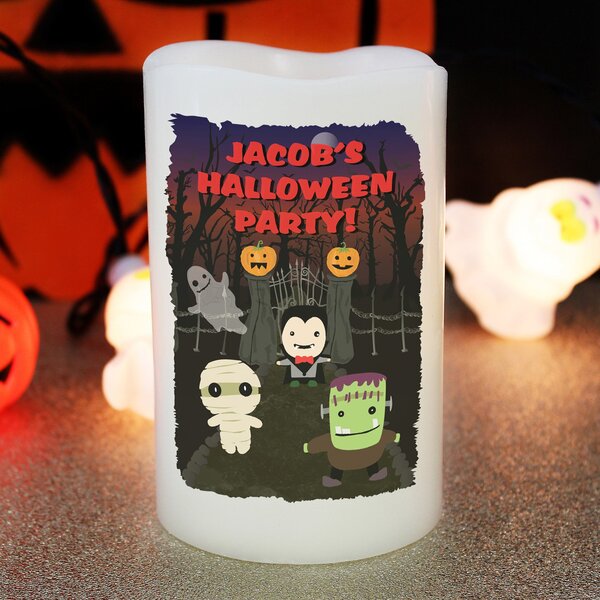 Personalised Halloween LED Candle Off-White