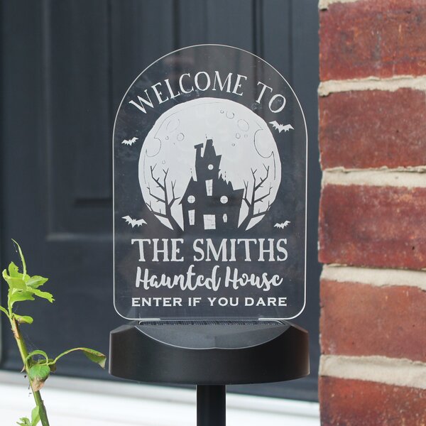 Personalised Haunted House Outdoor Solar Light Black