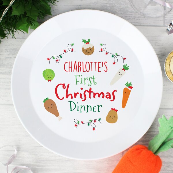 Personalised First Christmas Plastic Dinner Plate White