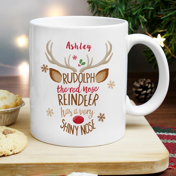 Personalised Rudolph The Red Nose Reindeer Mug White