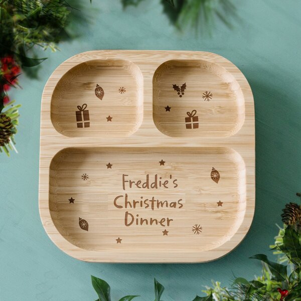 Personalised Christmas Dinner Bamboo Suction Plate Natural