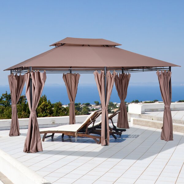 Outsunny 4m x 3m Pavilion Steel Frame Garden Gazebo Khaki