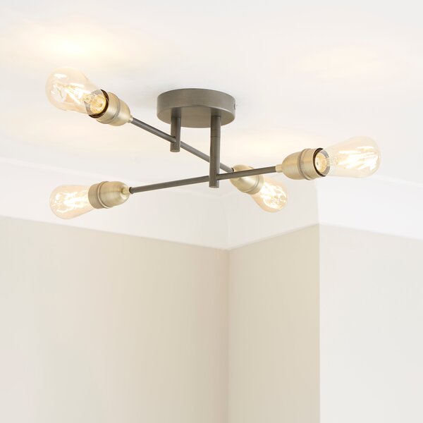 Marsden Industrial 4 Light Semi-Flush Ceiling Fitting Black