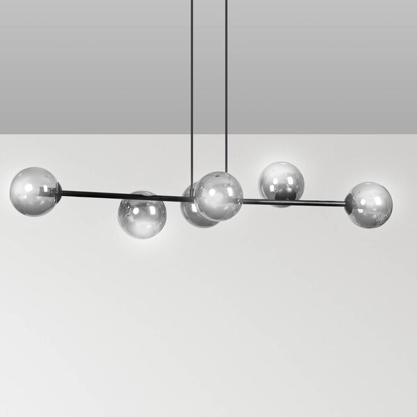 Glassy hanging light, six-bulb, graphite glass