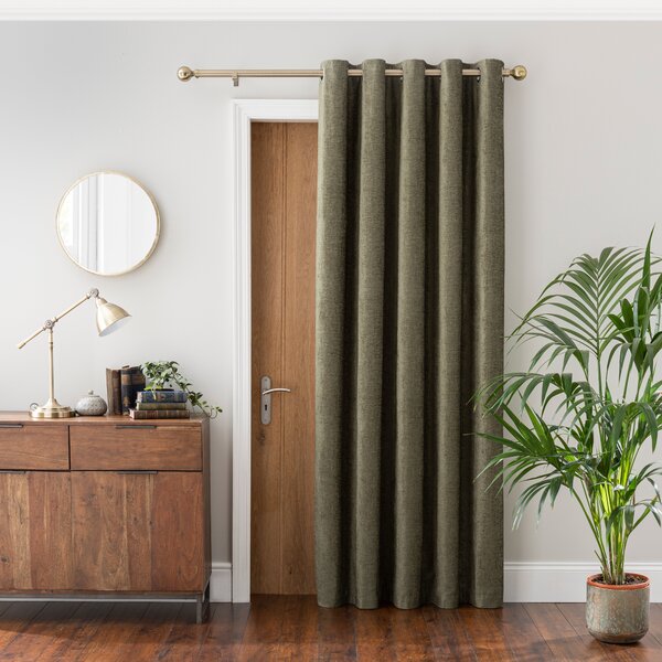 Chenille Olive Thermal Eyelet Door Curtain Olive