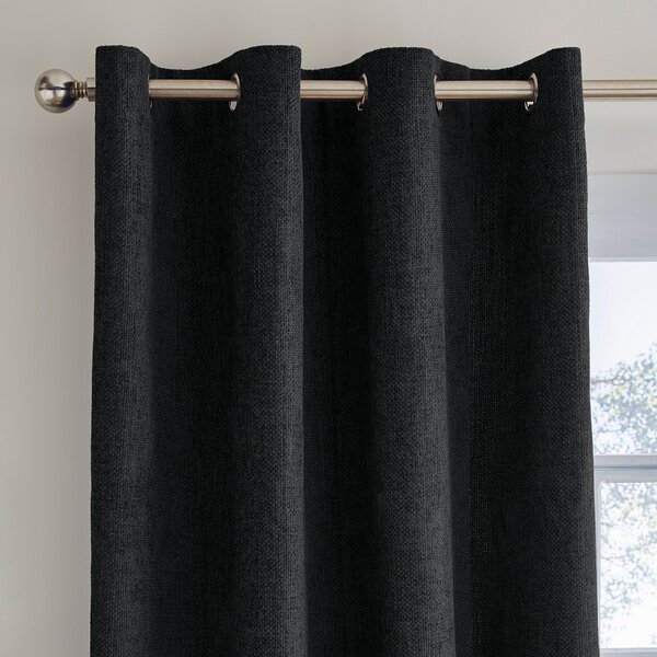 Ensley Chenille Thermal Black Eyelet Curtains Black