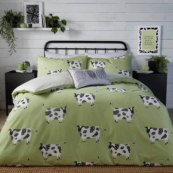 Fusion Daisy Cow Duvet Cover Bedding Set Green