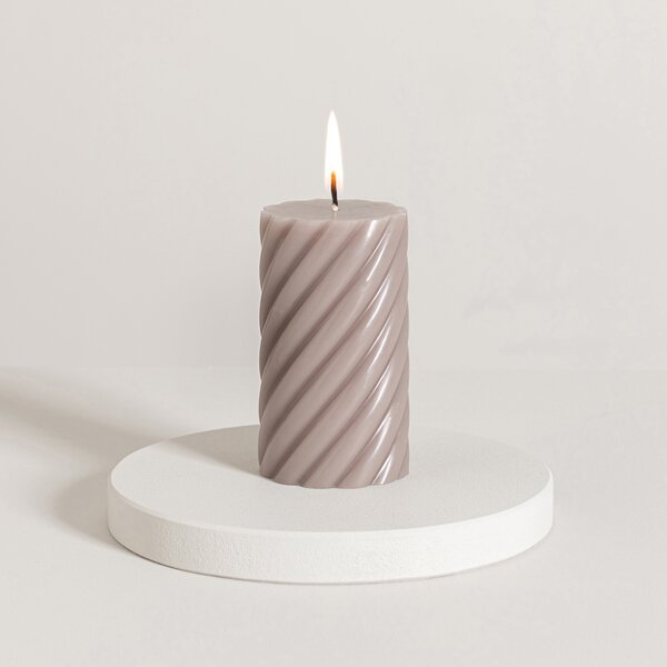 Small Twisted Pillar Candle, 12cm Grey