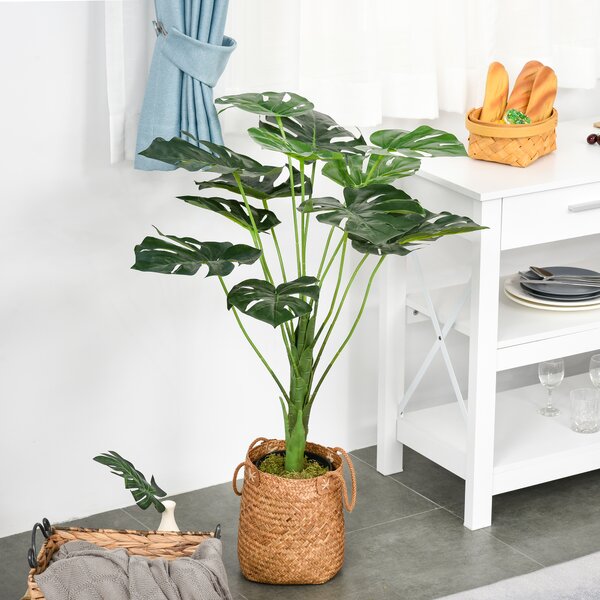 Outsunny Artificial Greenery: Lifelike Monstera Deliciosa Plant with 13 Leaves & Pot for Indoor/Outdoor Décor