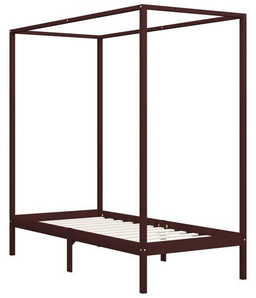 Canopy Bed Frame without Mattress Dark Brown Solid Wood 100x200cm