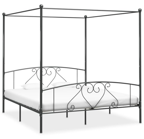 284445 Canopy Bed Frame without Mattress Grey Metal 180x200 cm Super King