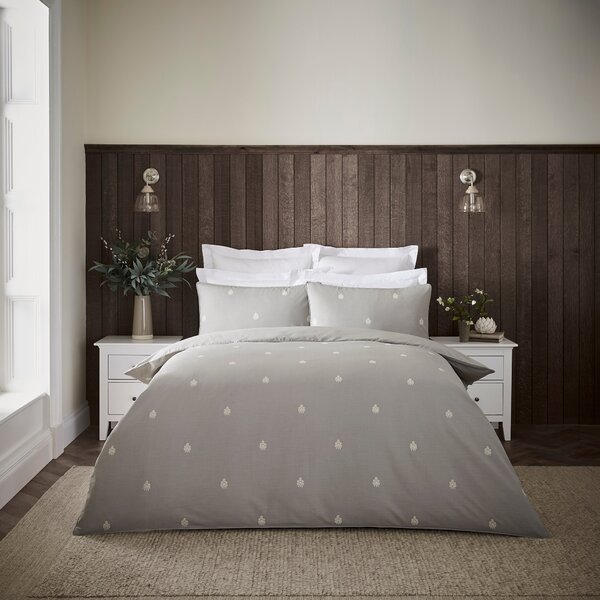 Dorma Purity Carro 100% Cotton Duvet Cover and Pillowcase Set Grey/White