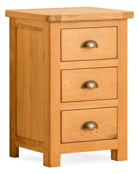 Roseland Oak Bedside Table, Solid Wood 3 Drawer Chest | Rustic Waxed