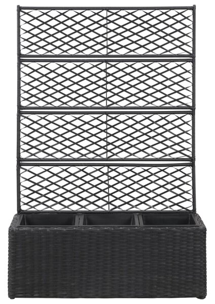 Trellis Raised Bed with 3 Pots 83x30x130 cm Poly Rattan Black