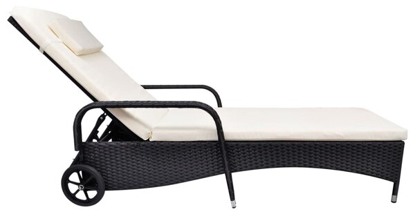 Sun Lounger with Wheels Poly Rattan Black