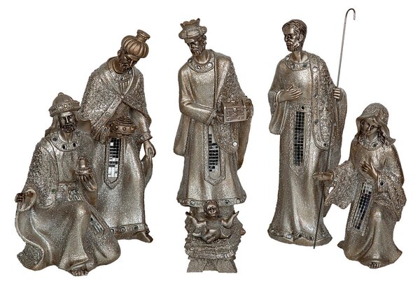 Set of Figures Romimex Silver Resin 13 x 29 x 8 cm Nativity/Bethlehem 6 Pieces