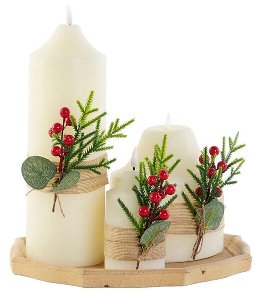 Candle Set DKD Home Decor White Green Christmas 7 x 7 x 15 cm