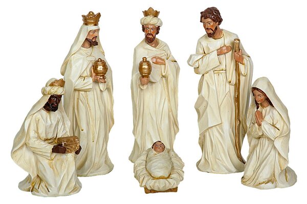 Set of Figures Romimex White Resin 10 x 23 x 8 cm Nativity/Bethlehem 6 Pieces