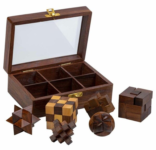 Puzzle Alexandra House Living Brown Glass Acacia 12 x 6 x 17 cm 6 Pieces