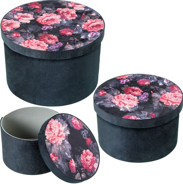 Set of decorative boxes Alexandra House Living Black Textile 3 Pieces