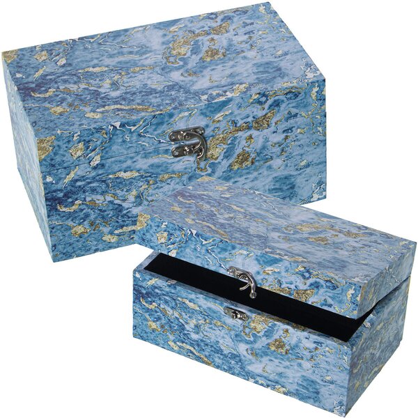 Set of decorative boxes Alexandra House Living Blue Wood 2 Pieces