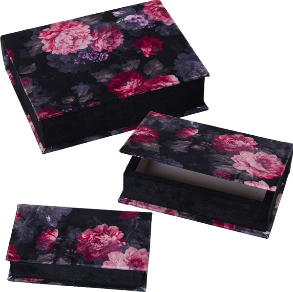 Set of decorative boxes Alexandra House Living Black Textile 3 Pieces