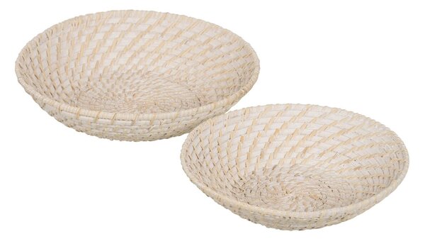 Centerpiece White Bamboo Rattan 35 x 35 x 8 cm (2 Units)