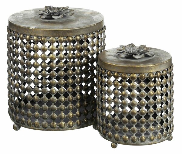 Decorative box Golden Iron 23 x 23 x 26 cm (2 Units)