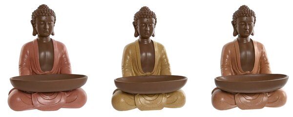 Decorative Figure Home ESPRIT Orange Coral Lime Resin Buddha Oriental 19,5 x 16 x 25,5 cm (3 Units)