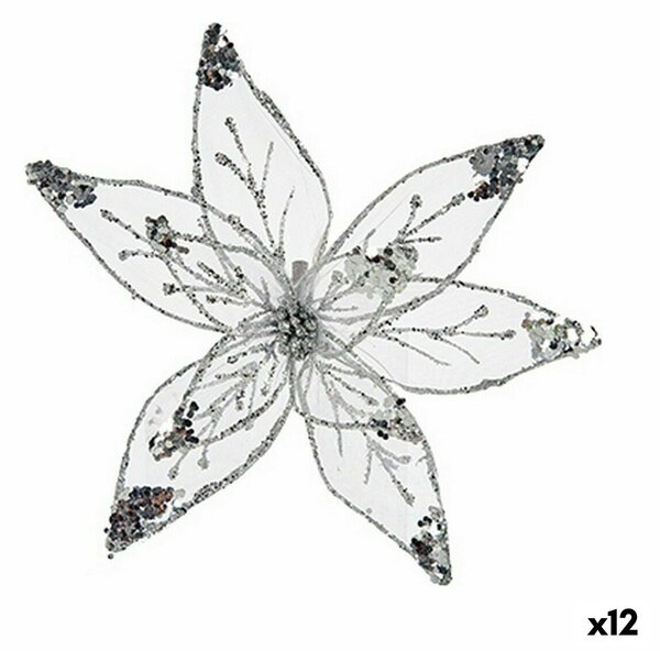 Decorative Flower Silver Plastic 25 x 25 x 7 cm (12 Units)