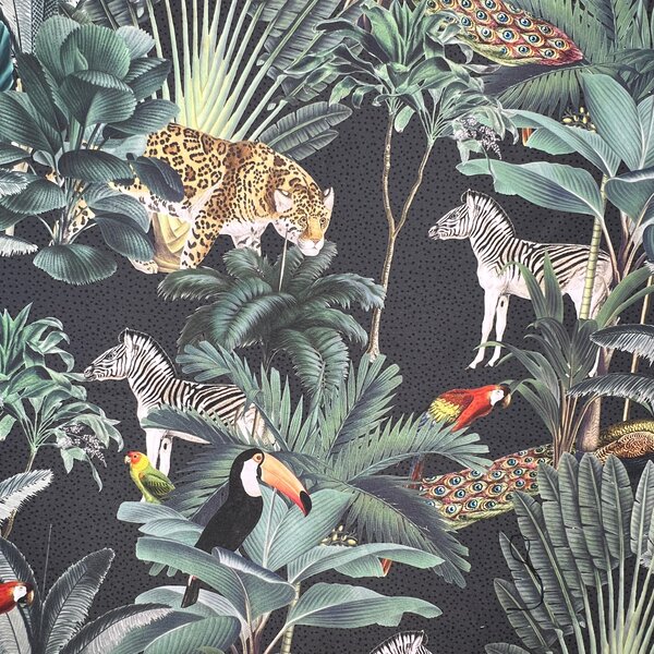 Royal Palm Outdoor UV Water Resistant Printed Fabric Charcoal