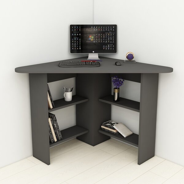 Corviano Wooden Corner Computer Desk With 4 Shelves In Anthracite