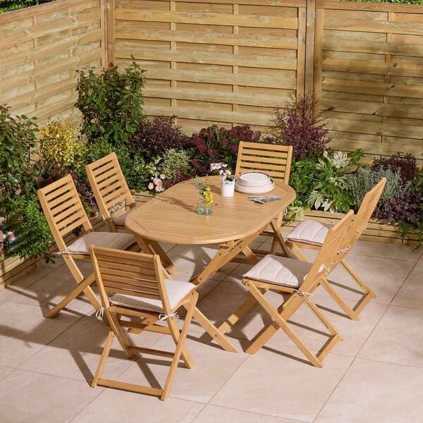 Serenity Wooden Oval Dining Table with 6 Chairs and Cushions in Natural