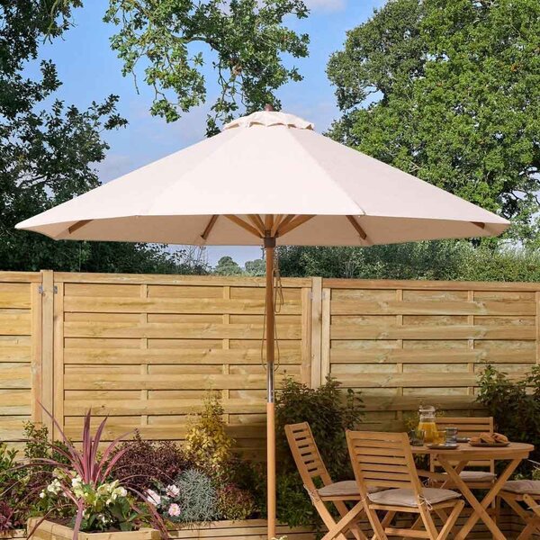 Serenity Polyester Fabric 2m Parasol with Wooden Pole in Natural