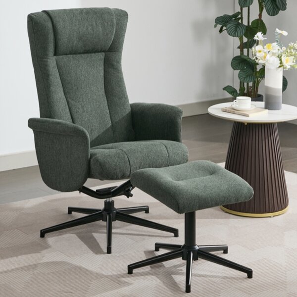 Amarillo Fabric Recliner Chair With Stool - Winter Moss