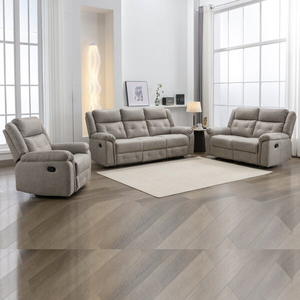 Budva Fabric Recliner Sofa Suite - Light Grey