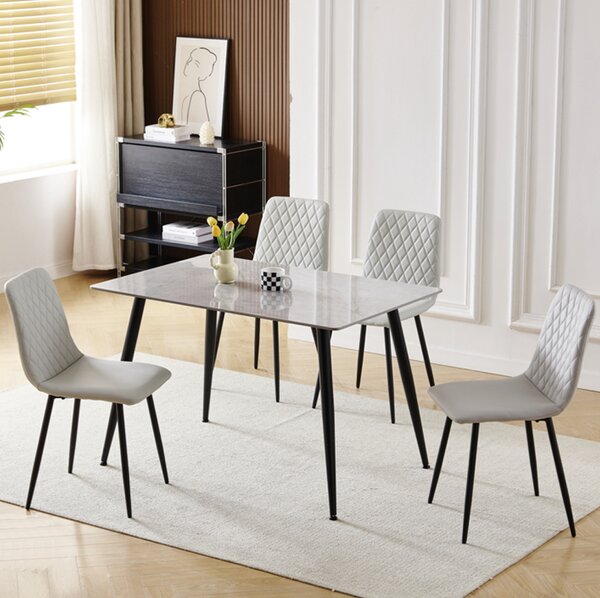 Attica Grey Sintered Stone Dining Table With 4 Light Grey Chairs