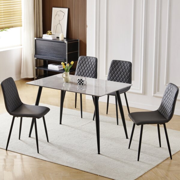 Attica Grey Sintered Stone Dining Table With 4 Dark Grey Chairs