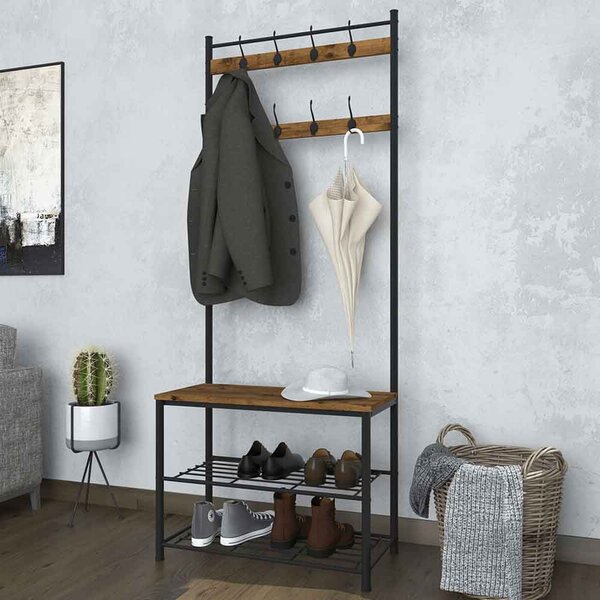 Elaina Rustic Wooden Small Hallway Storage Unit With Metal Frame - Vintage Pine