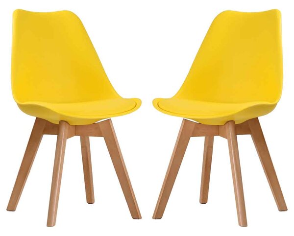 Livre Plastic Dining Chairs With Wooden Legs In Pair - Yellow