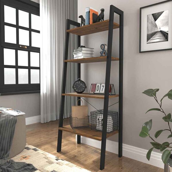Elaina Rustic Wooden Shelving Unit With Metal Frame - Vintage Pine