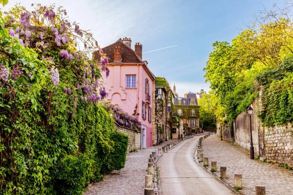 Photography Street in Montmartre with blooming wisteria, Alexander Spatari